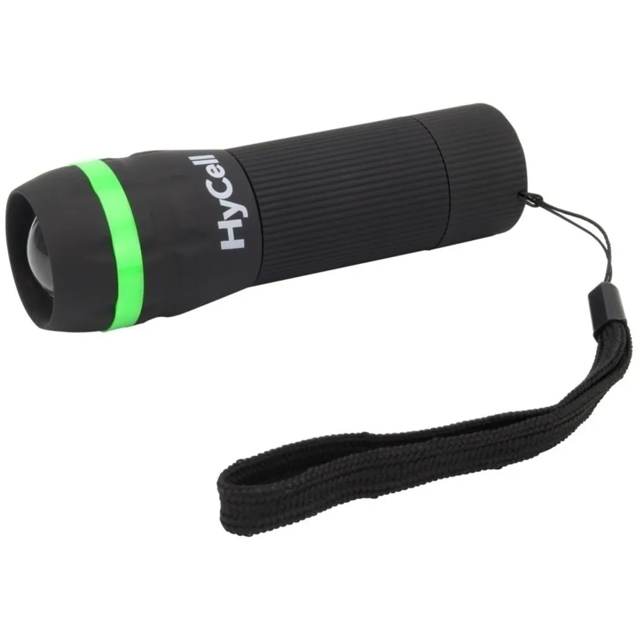 HYCELL ZOOMFLASHLIGHT 1WLED ZAKLAMP (ZWART/GROEN)